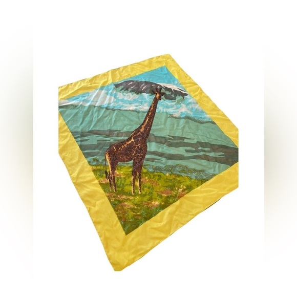 Vintage Giraffe Safari Scene Square Scarf – 28” x 28” | Silk Wildlife Print Wrap - Picture 1 of 3